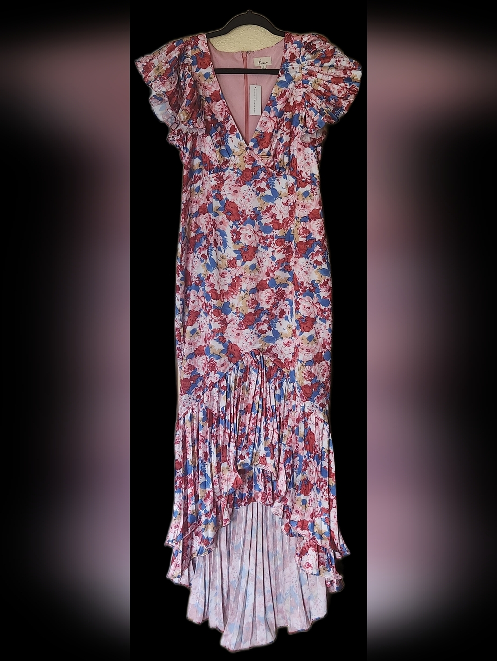 New York & Company | Lena Pink Floral High-Low Ruffle Maxi Dress